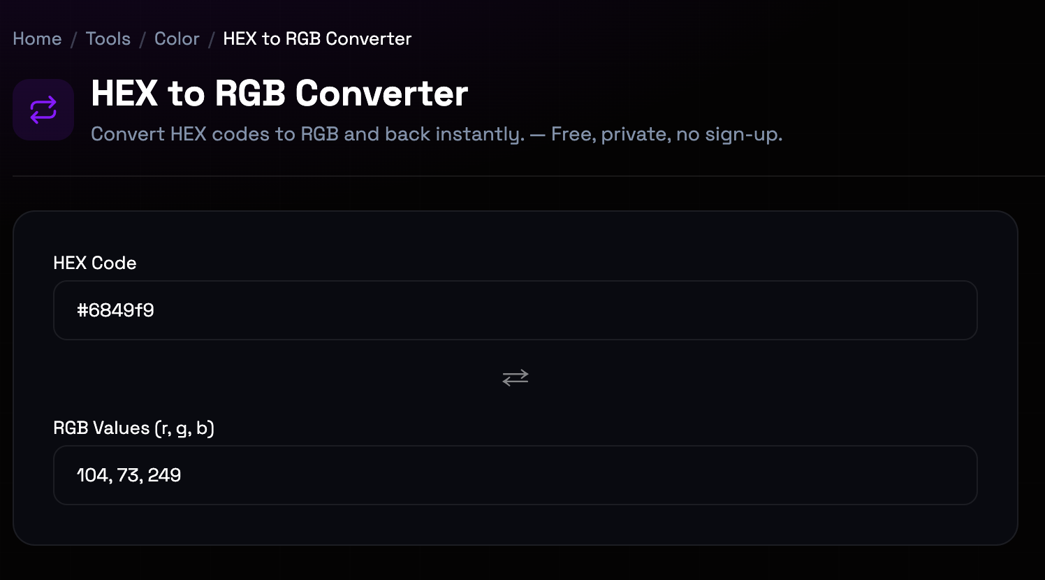 How to use HEX to RGB Converter online — free, fast, and private